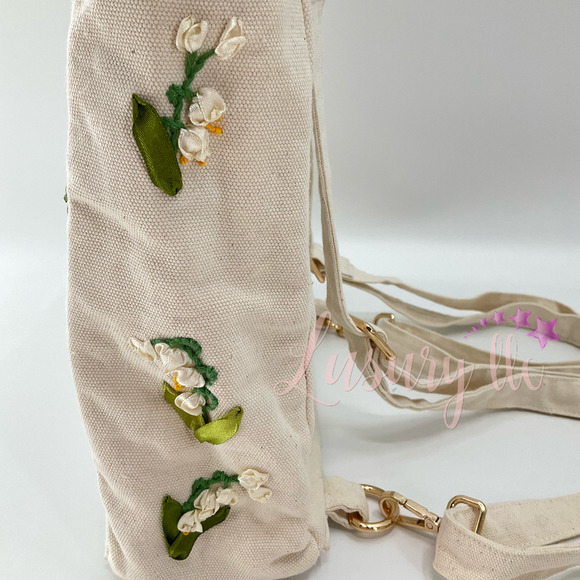 Lily Of The Valey Embroidery Convertible Backpack Tote Crossbody Bag, White main image 12